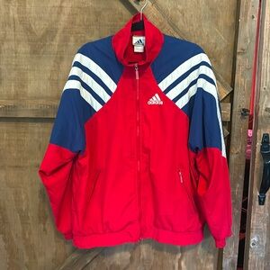 Vintage Adidas Colorblock Windbreaker Jacket Striped Y2K 90s Zip Up red white